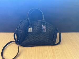 Marc New York Andrew Marc Black Ruched Chevron Leather Satchel Handbag